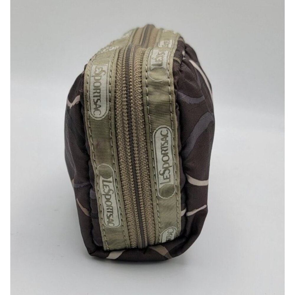 LeSportsac Zippered Cosmetic Pouch / Small Travel Bag – Brown & Olive Abstract P - Picture 4 of 8